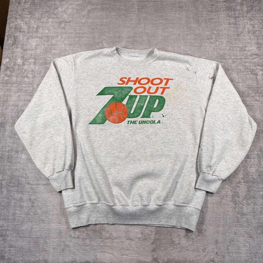 7UP Sweatshirt Mens XL Grey Vintage 90s Champion Pullover Crewneck Distressed